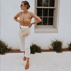 Free People Ribbed Button Tank in Camel Tan